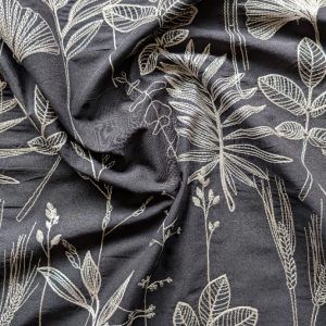Voile de Coton Noir Brodé Beige