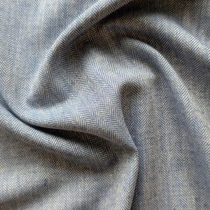 Tissu Lin Coton Bleu Denim Chevron