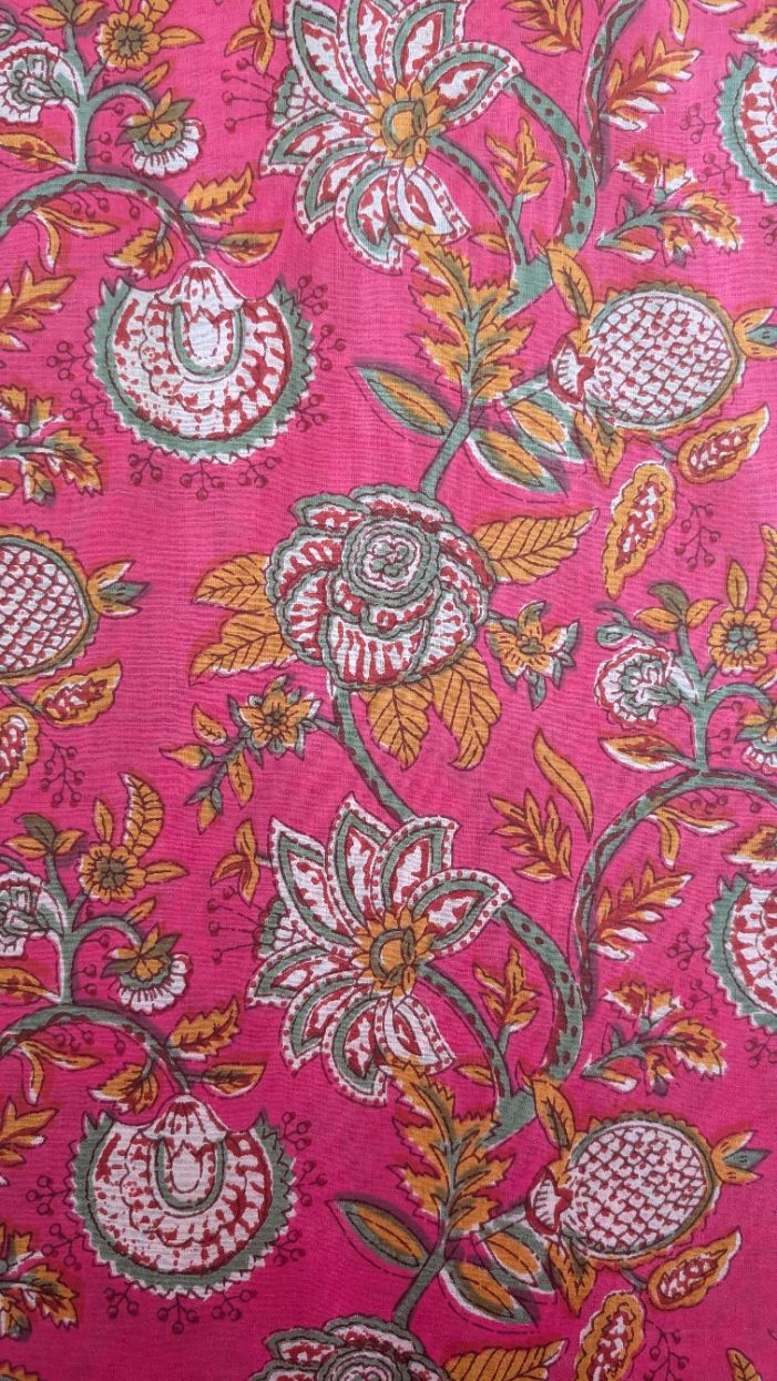 Coton Indien Fuchsia Fleurs – Image 3