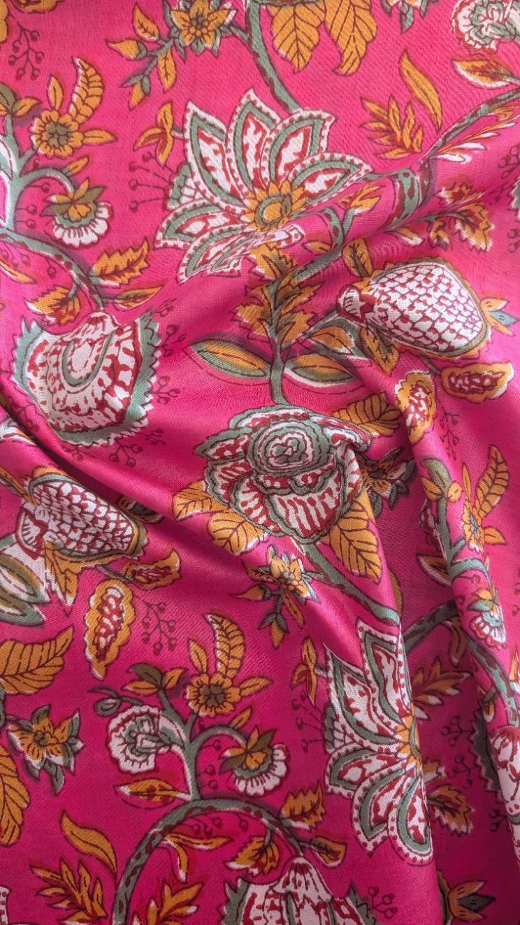 Tissu coton fuchsia fleurs