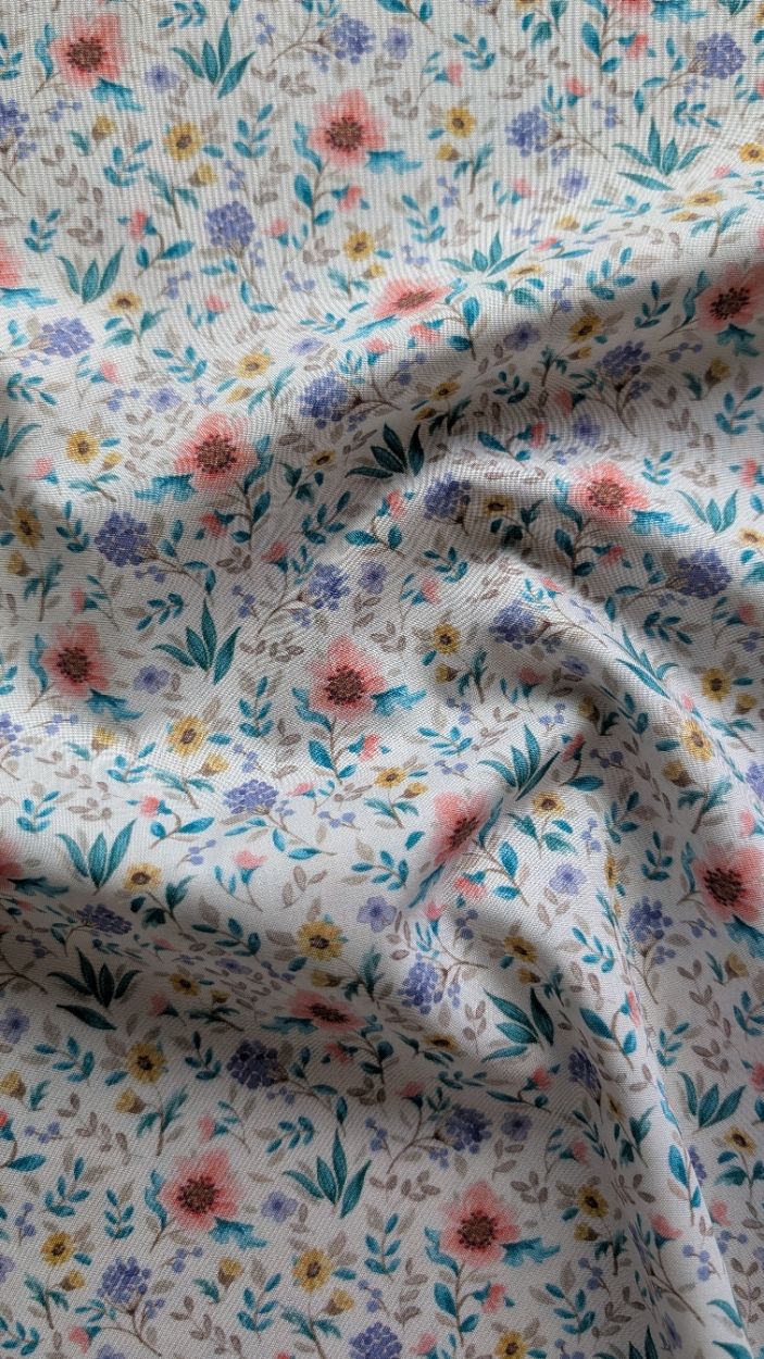 Popeline Fleurie Rose et Mauve Digital