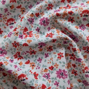Popeline Blanche Fleurie Rouge et Violet