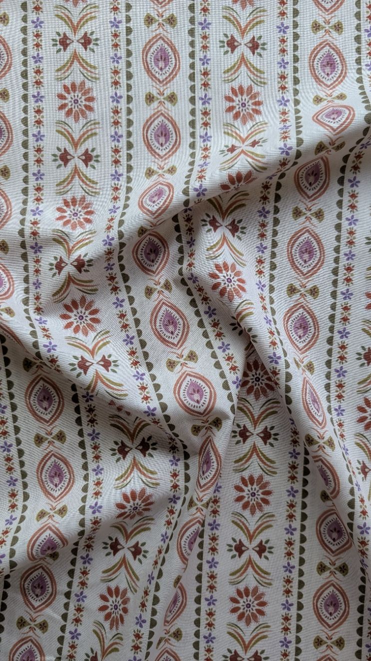 Popeline Écru Rayures Rétro Digital