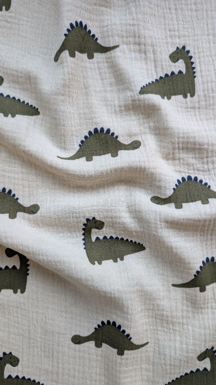 Tissu double gaze motif dinosaures