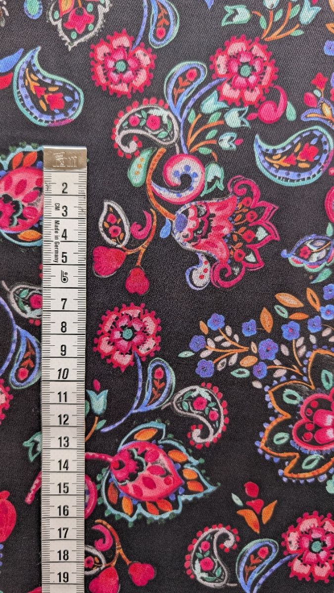 Voile de Coton Noir Impression Digitale Cachemire Rose – Image 2