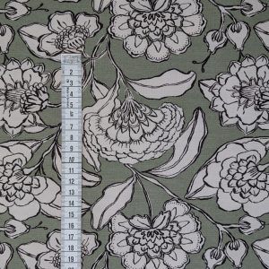 Toile Canvas Fleurs Écrues Fond Sauge