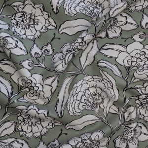 Toile Canvas Fleurs Écrues Fond Sauge