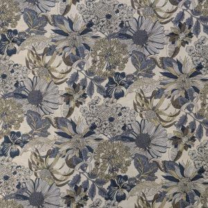 Tencel Lin Fleuri Bleu