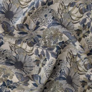 Tencel Lin Fleuri Bleu