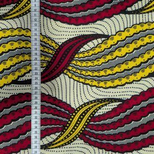 Tissu WAX Graphiques Jaune et Bordeaux